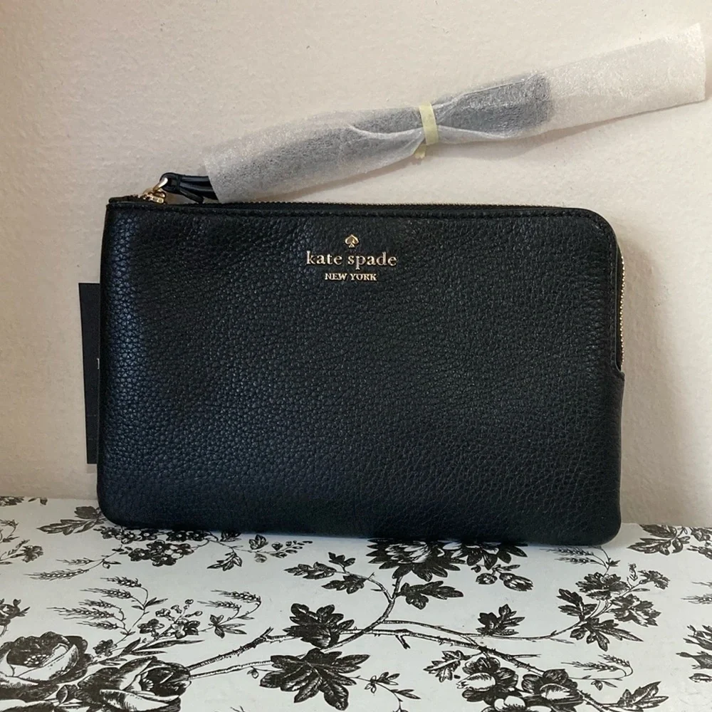 kate spade Black Pebbled Leather Wristlet Clutch